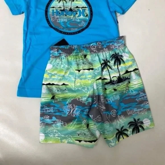 Hurley Colorful Sea palm trees ocean lovers shorts set 8010 - Picture 4 of 6
